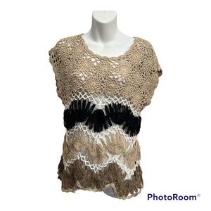Fever Sweater with scalloped edge. Size large. Creams and browns
